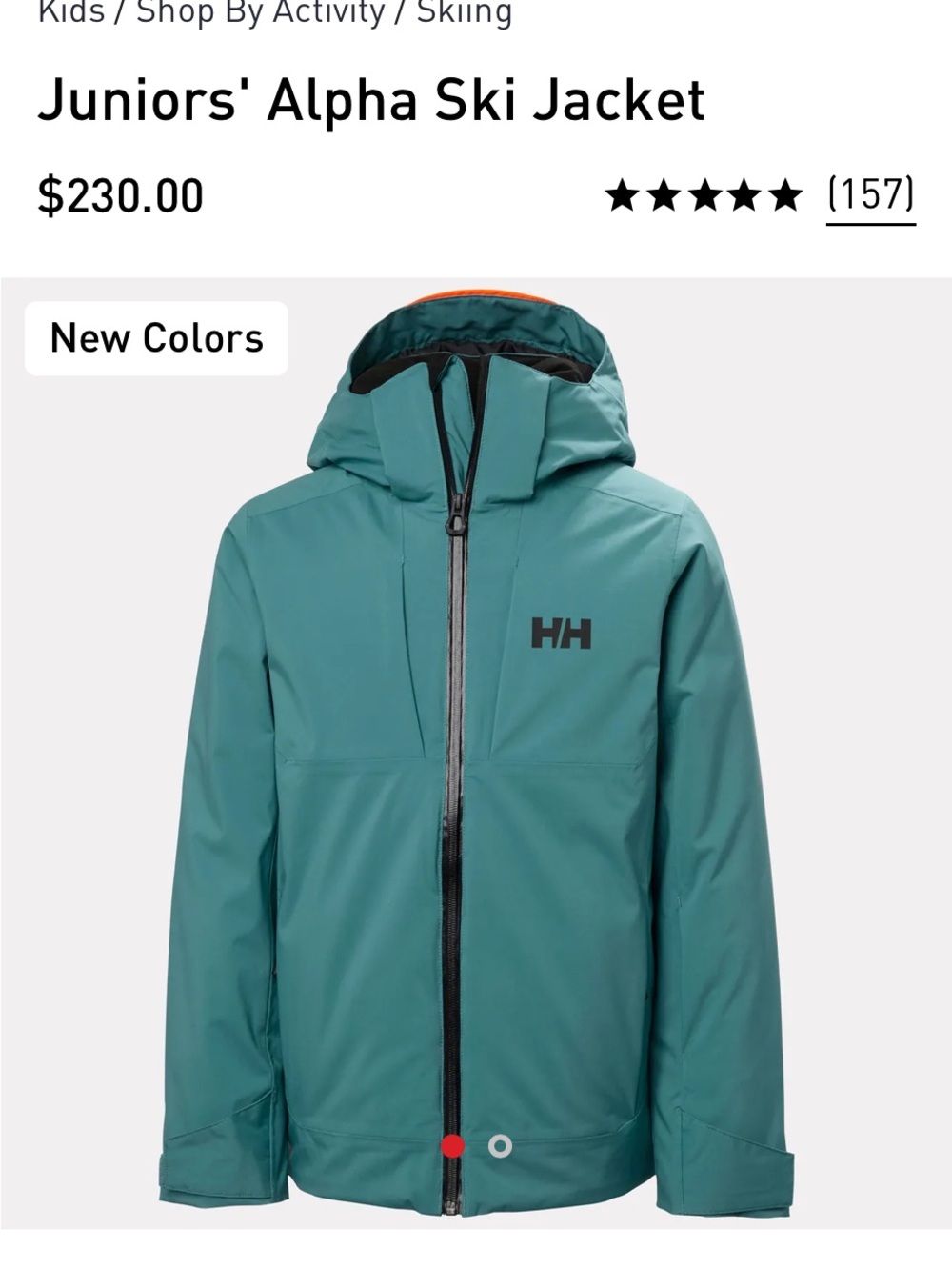 Helly Hansen Teal Hooded Junior Ski Jacket with Black Accents
